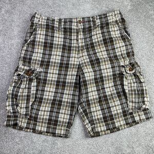 American Eagle Cargo Shorts Men’s 36 Brown Plaid Pockets Preppy Vintage